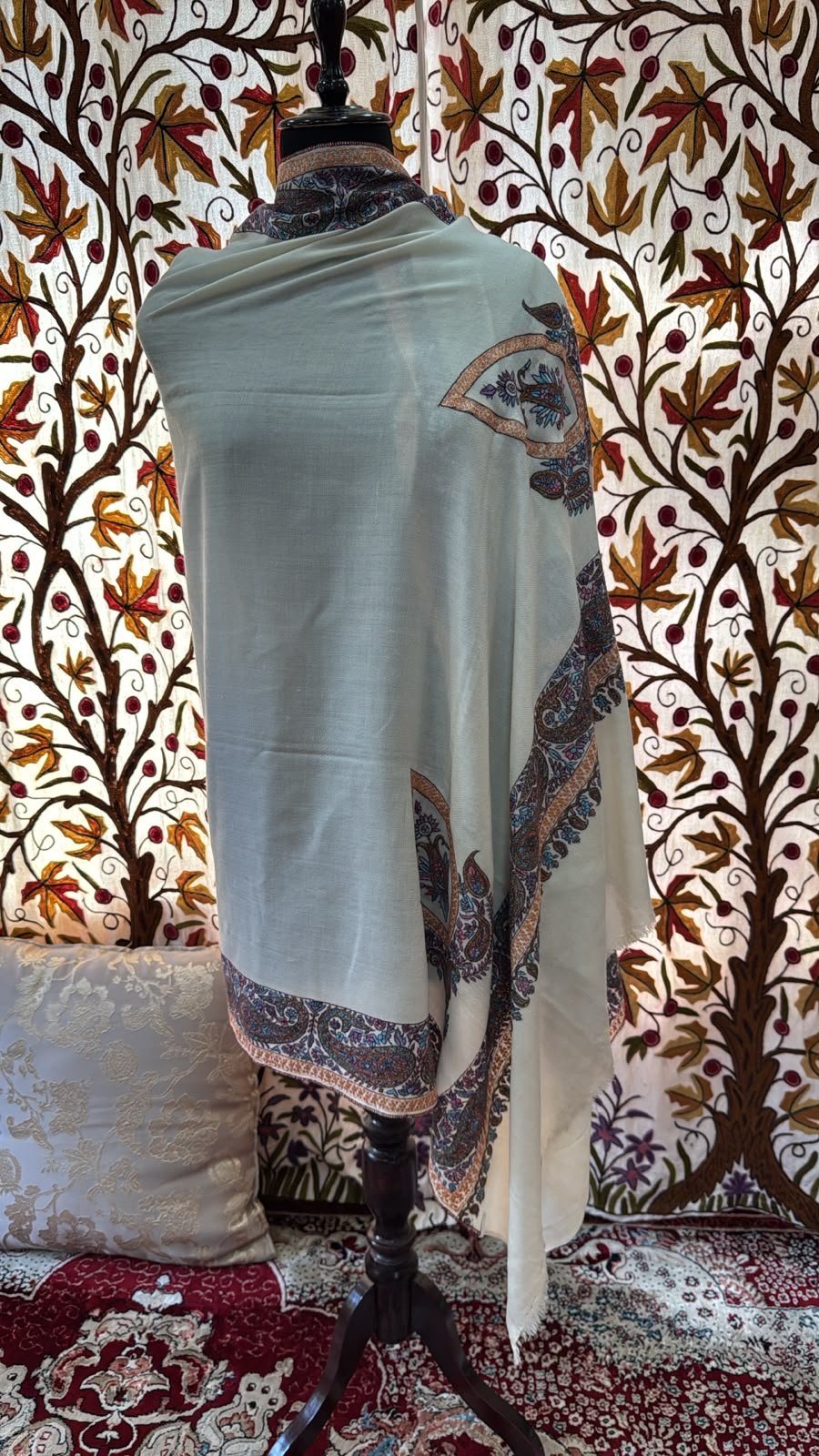 Ivory Kashmir Paisley-Border Shawl