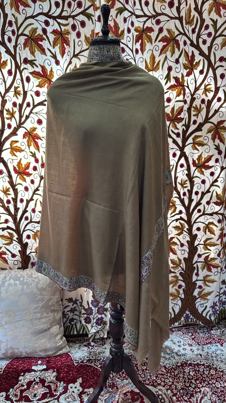 Ivory Kashmir Paisley-Border Shawl