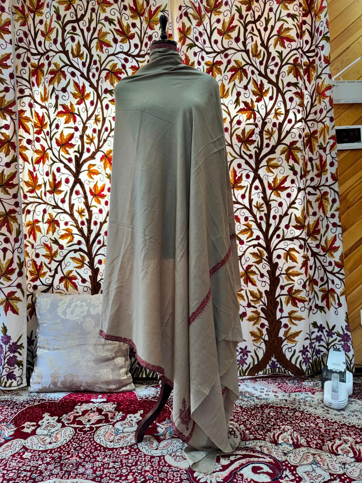 Ivory Kashmir Paisley-Border Shawl