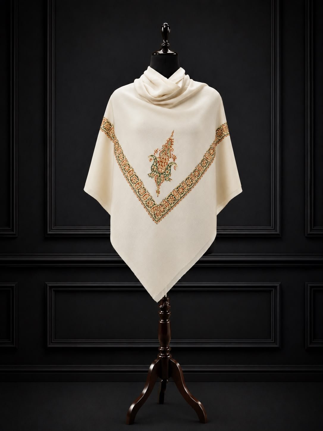 Ivory Gold-Bordered Poncho Wrap