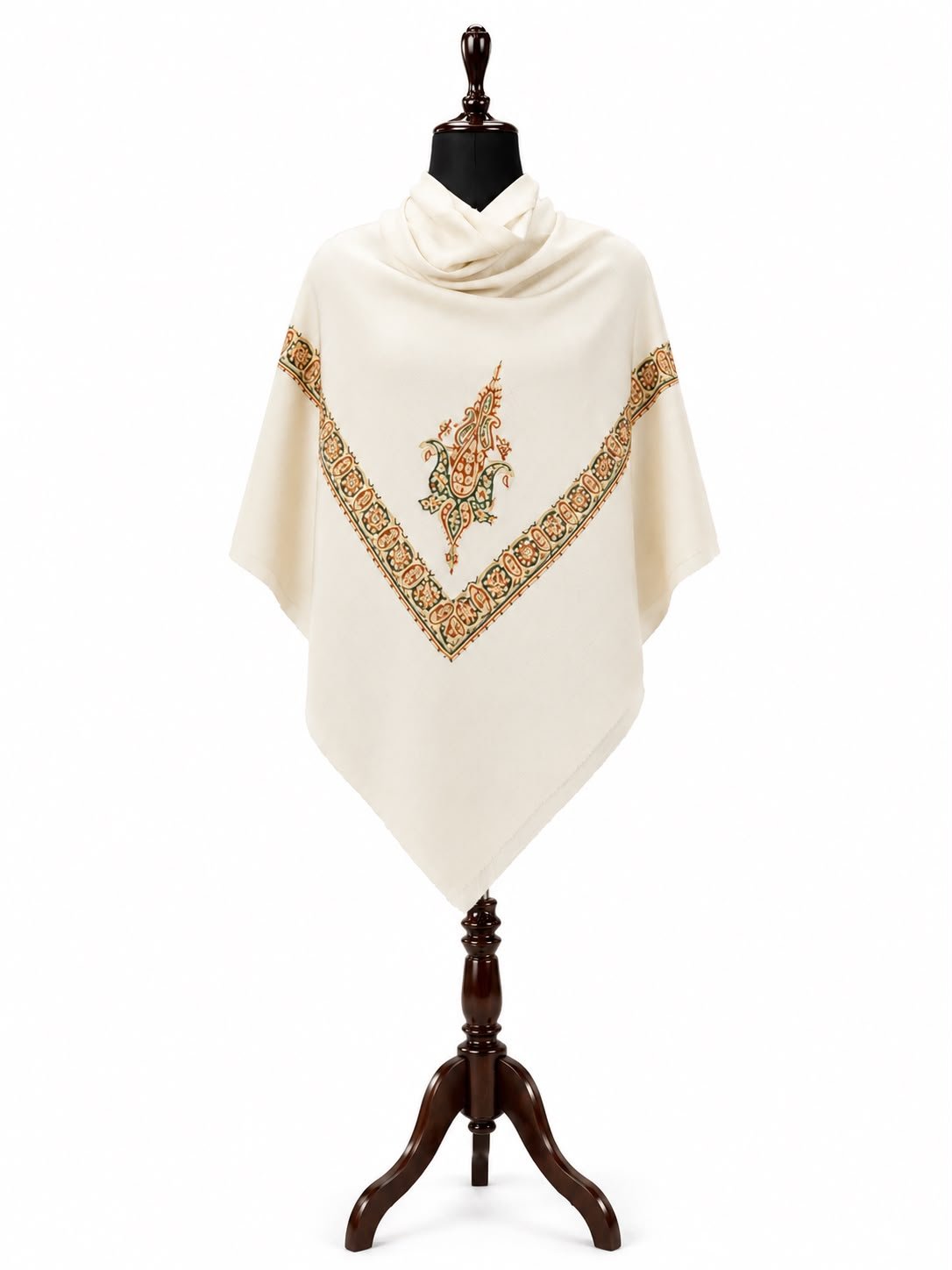 Ivory Gold-Bordered Poncho Wrap