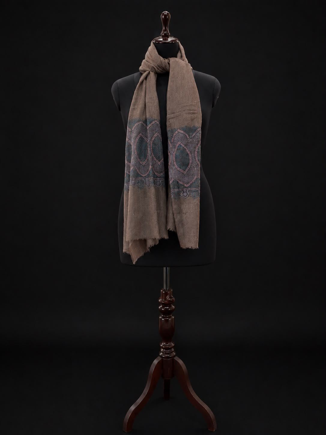 Taupe Medallion-Border Pashmina