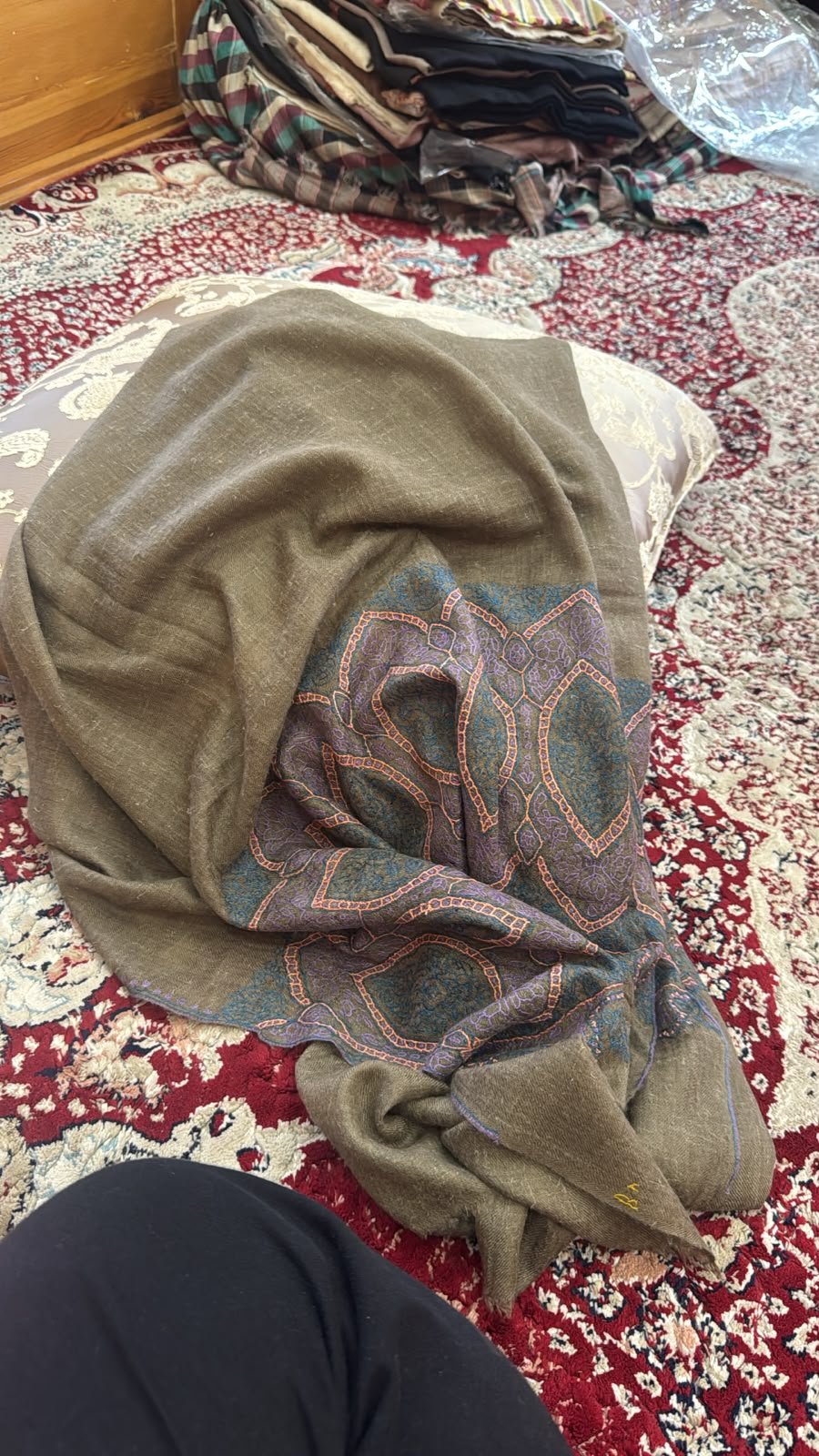 Ivory Kashmir Paisley-Border Shawl