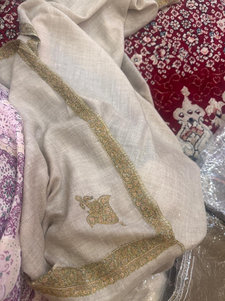 Ivory Gold-Bordered Poncho Wrap