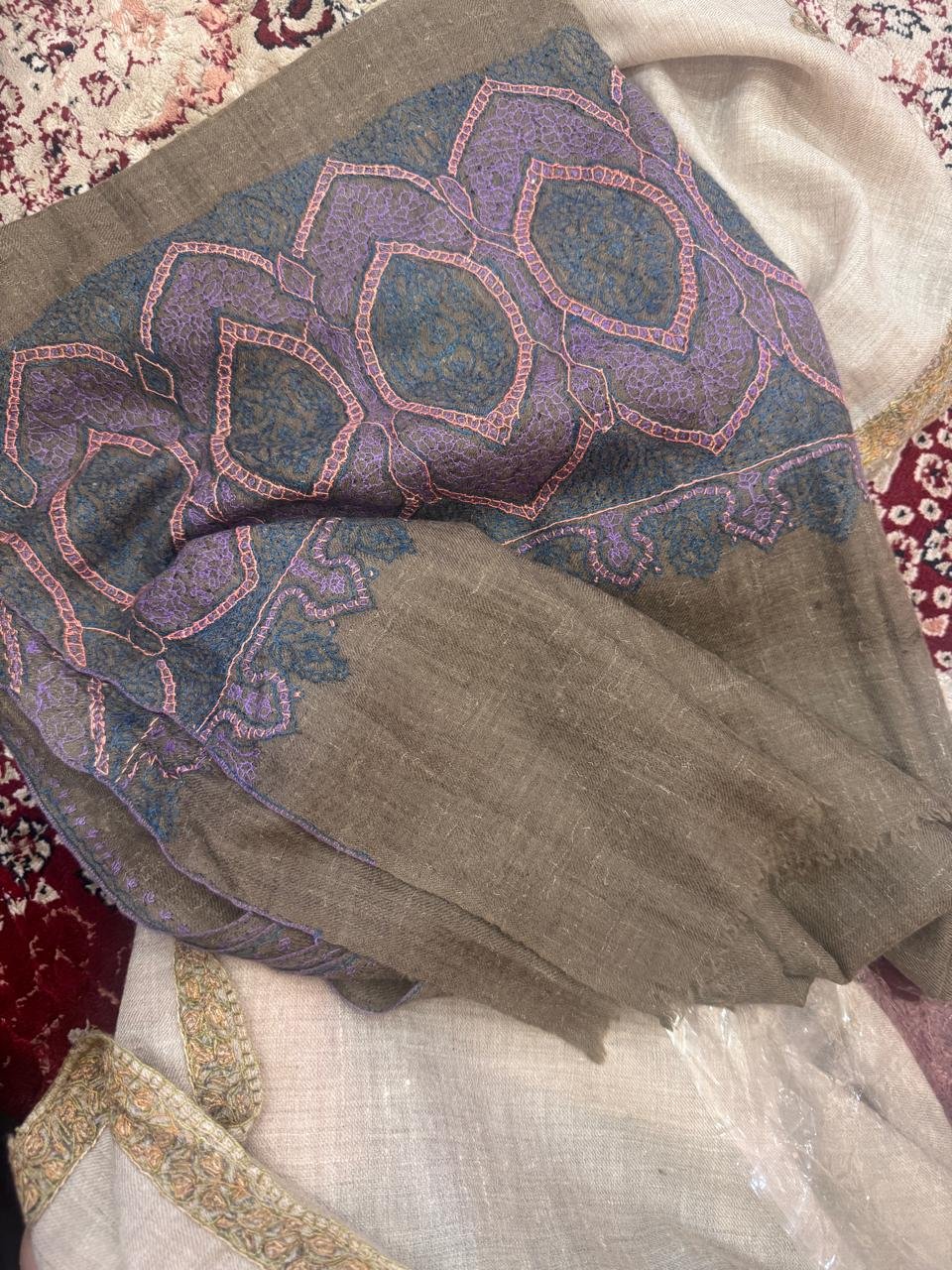 Taupe Medallion-Border Pashmina