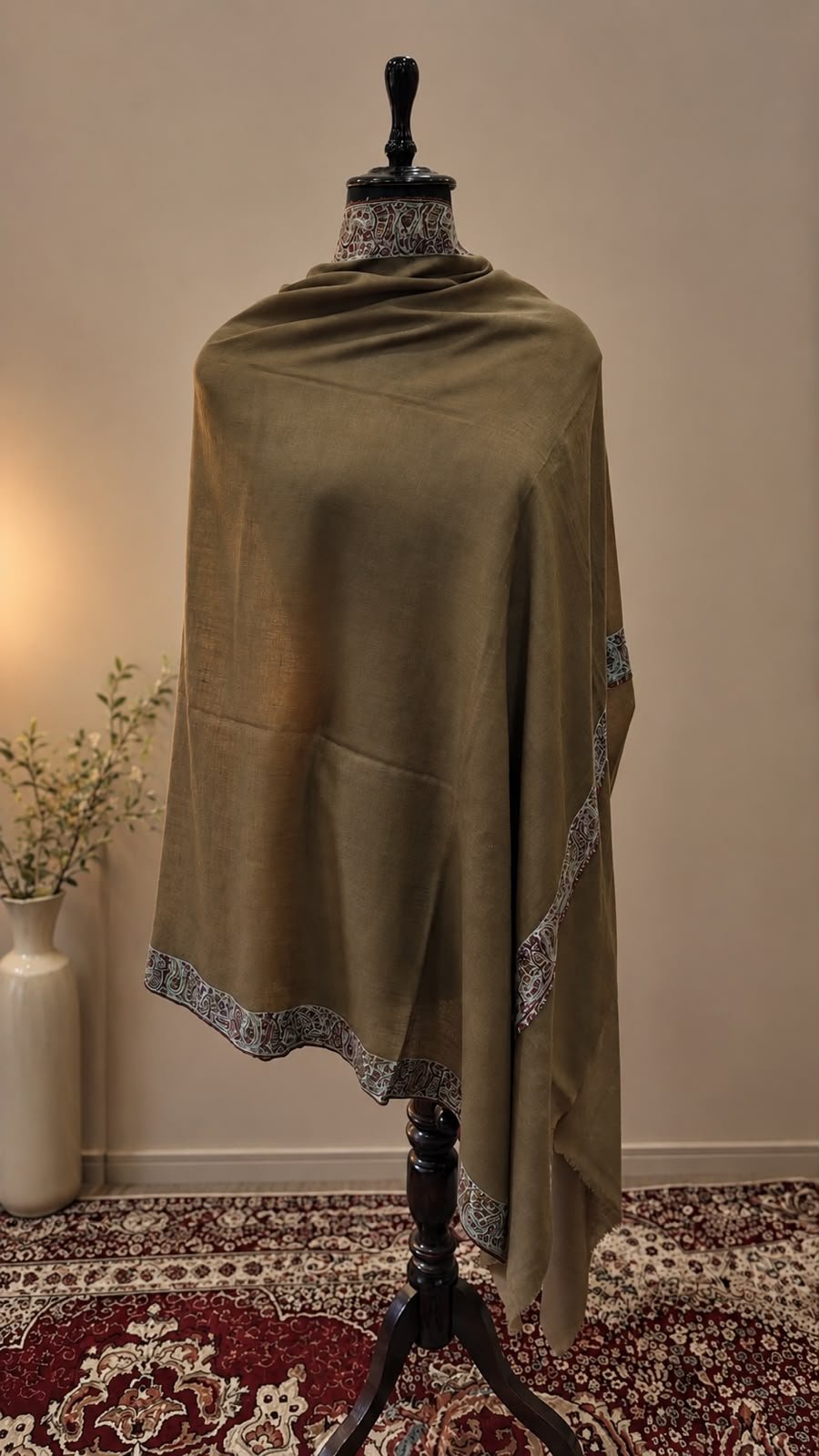 Ivory Kashmir Paisley-Border Shawl