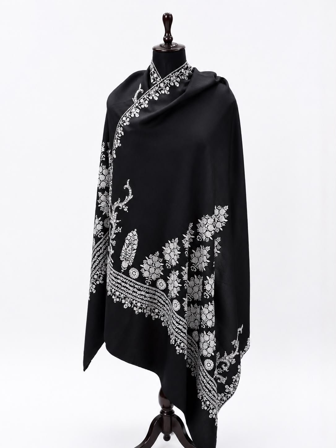 Noir Rose Embroidered Shawl