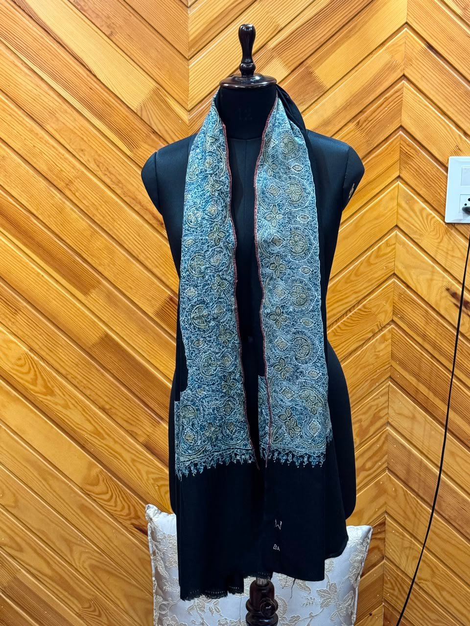 Charcoal Silver-Embroidered Stole