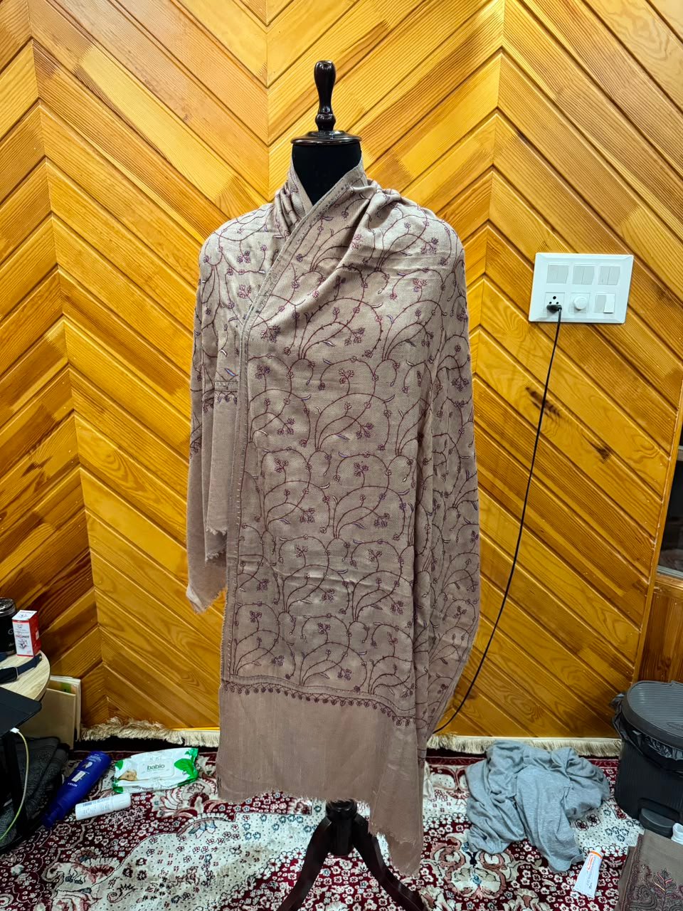 Taupe Embroidered Stole