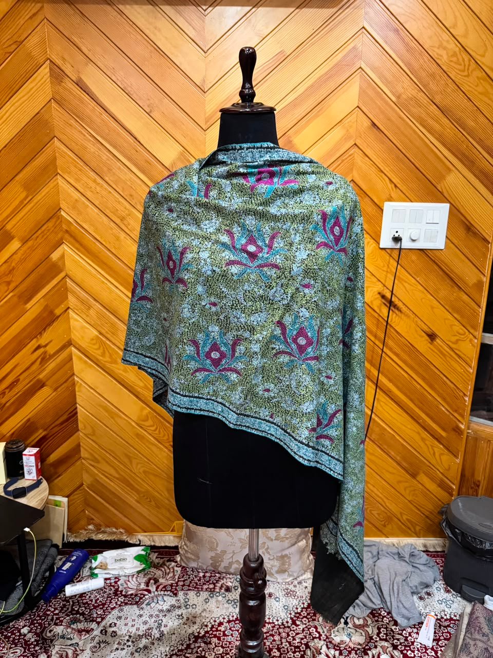 Sage Floral-Border Shawl