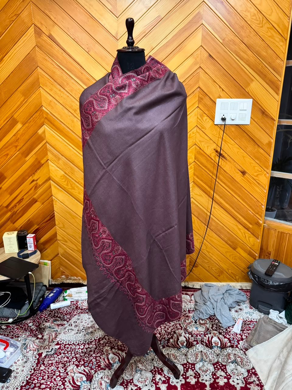 Burgundy Solid Pashmina Shawl