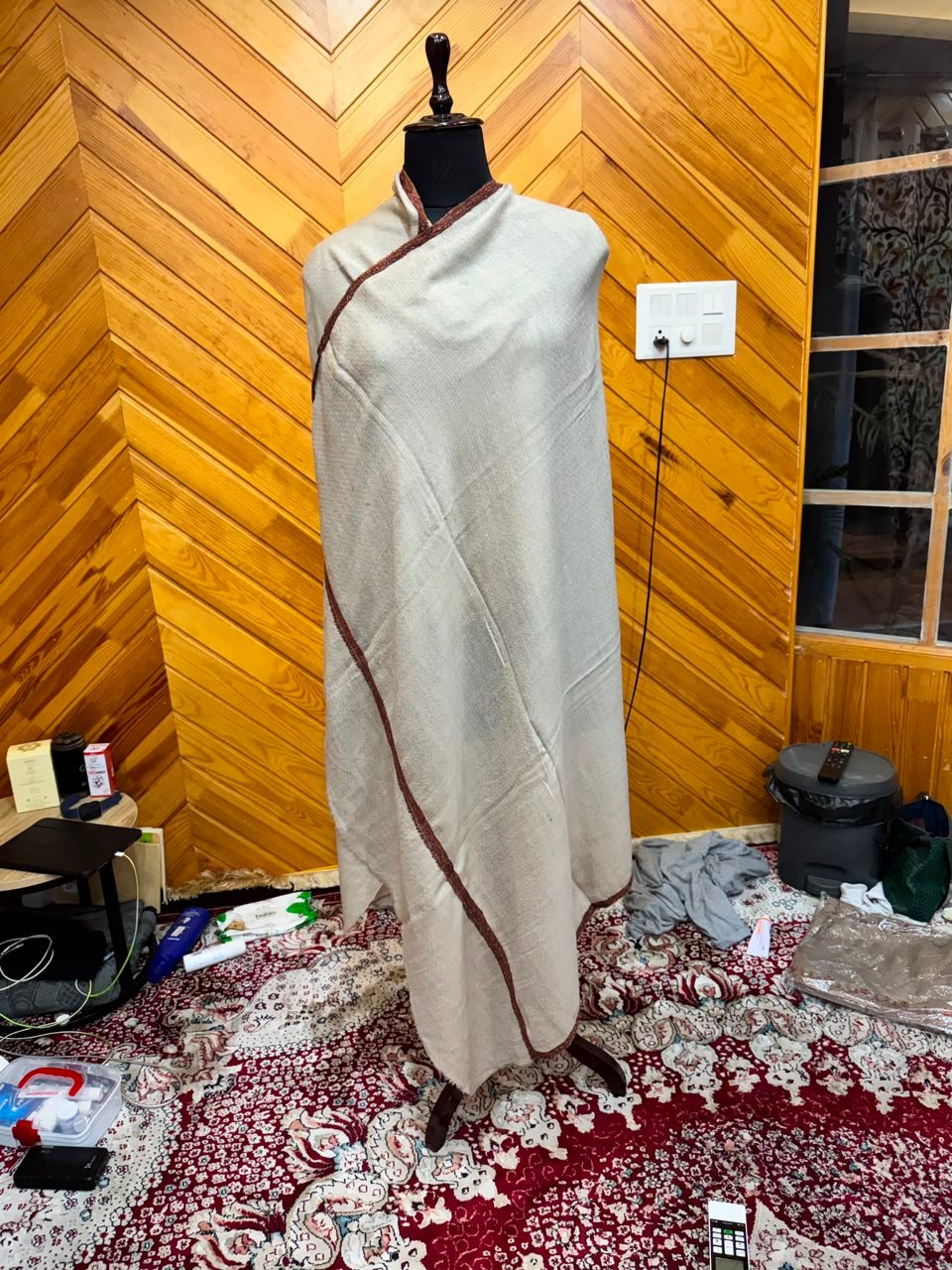 Cream Ruby-Trim Shawl