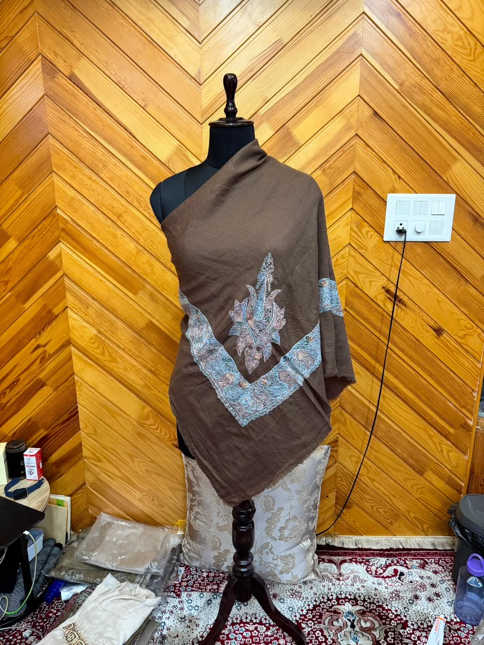 Cocoa Chevron-Border Shawl