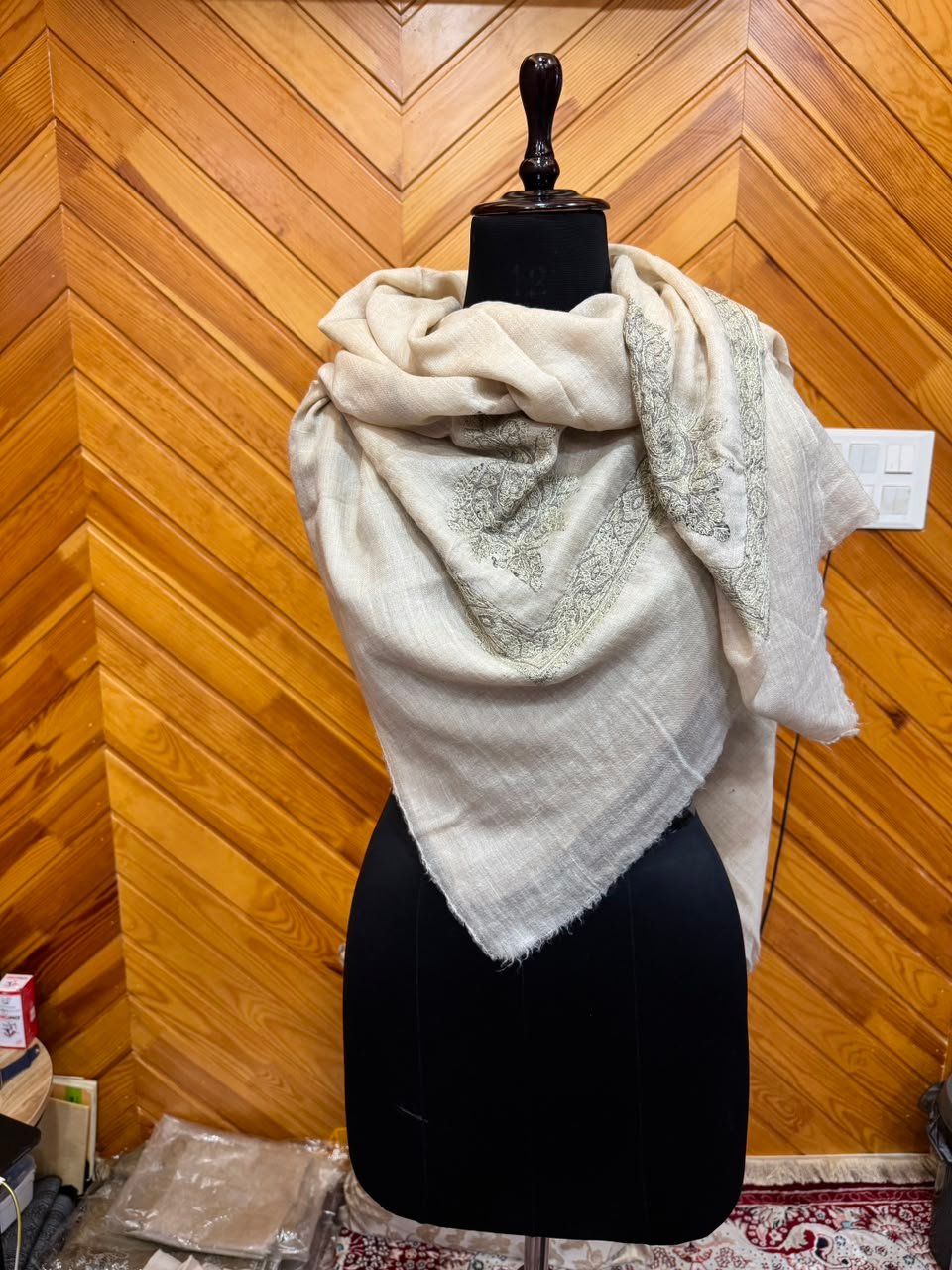 Ivory Tan-Patterned Shawl