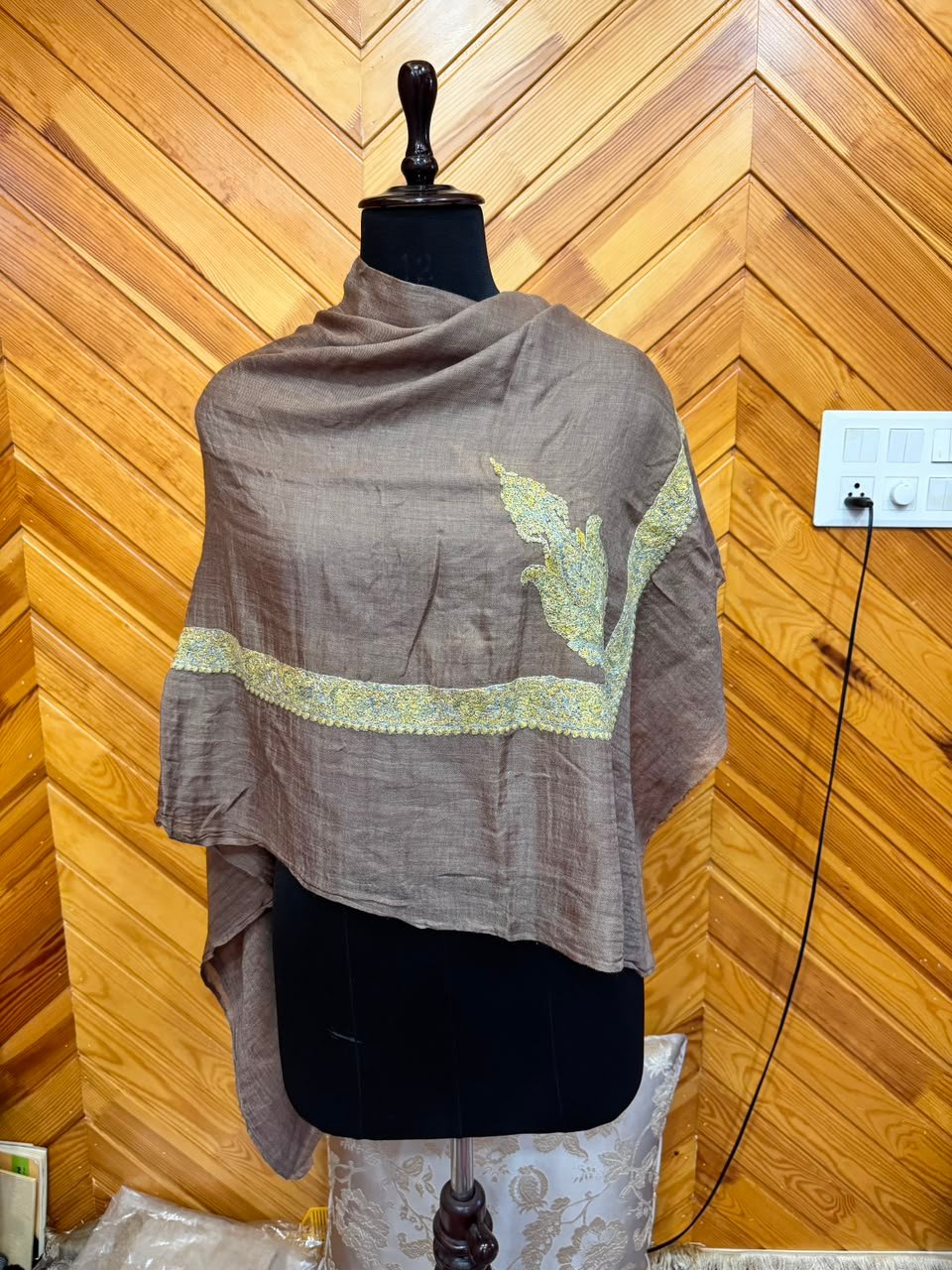 Taupe Gold-Leaf Shawl
