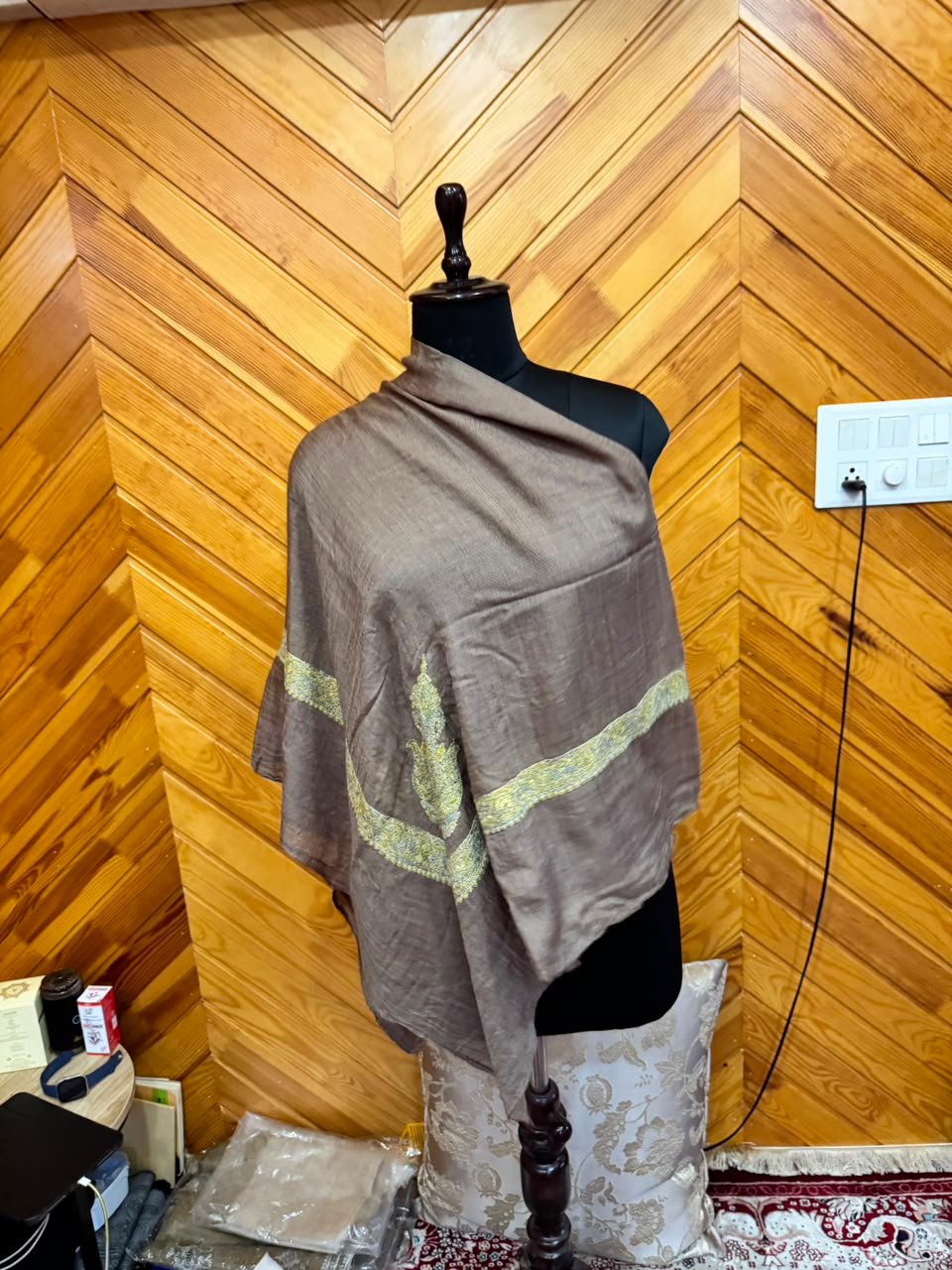 Taupe Gold-Leaf Shawl