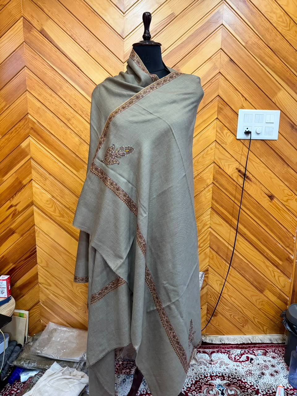 Khaki Subtle-Border Shawl