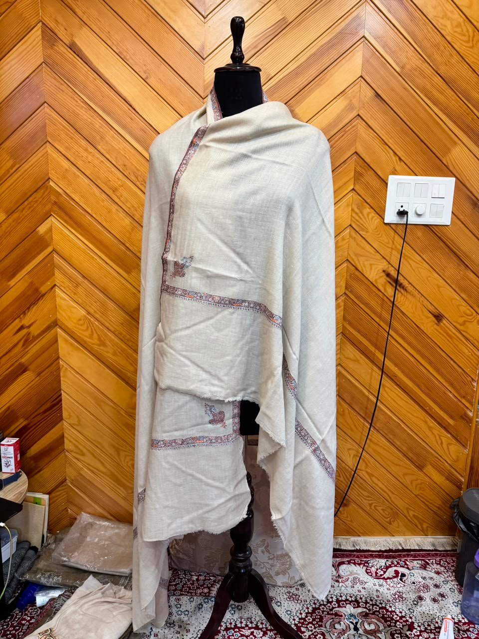 Cream Crimson-Trim Shawl