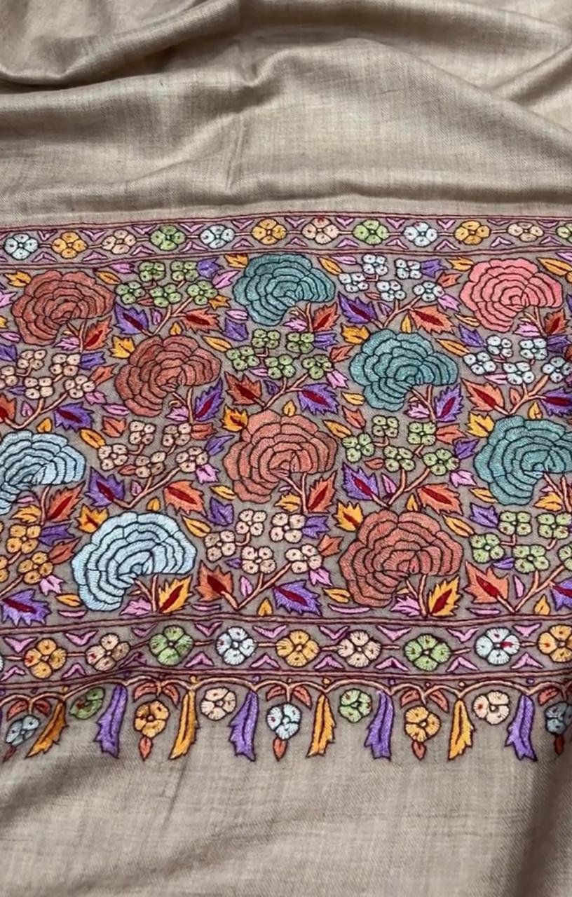 Taupe Floral-Trim Pashmina