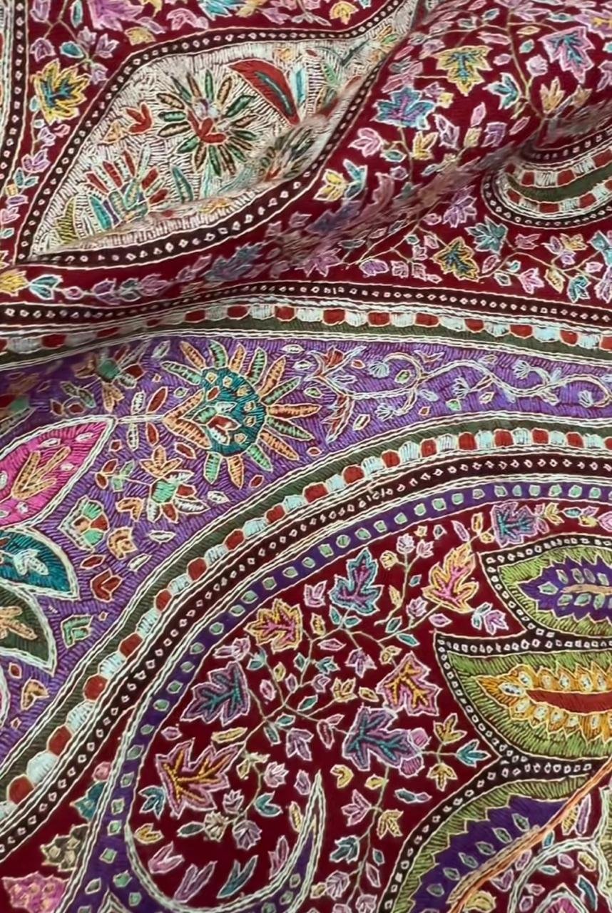 Maroon Kani Paisley Pashmina