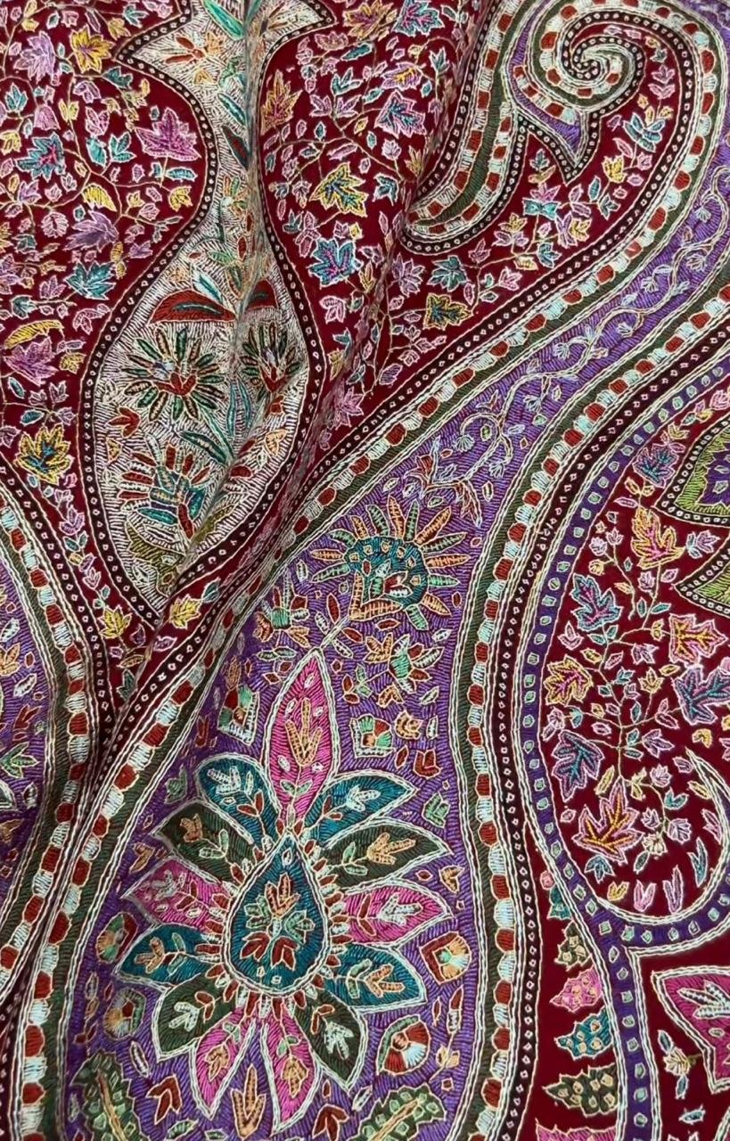 Crimson Jewel-Tone Paisley Pashmina