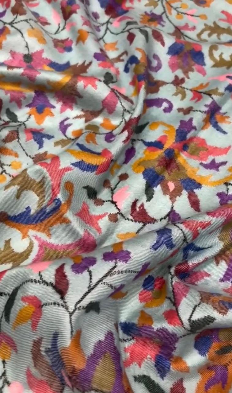 Ivory Garden-Print Pashmina