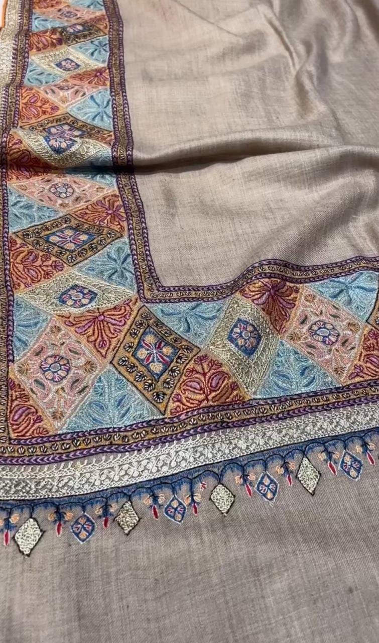 Taupe Kaleidoscope-Border Pashmina