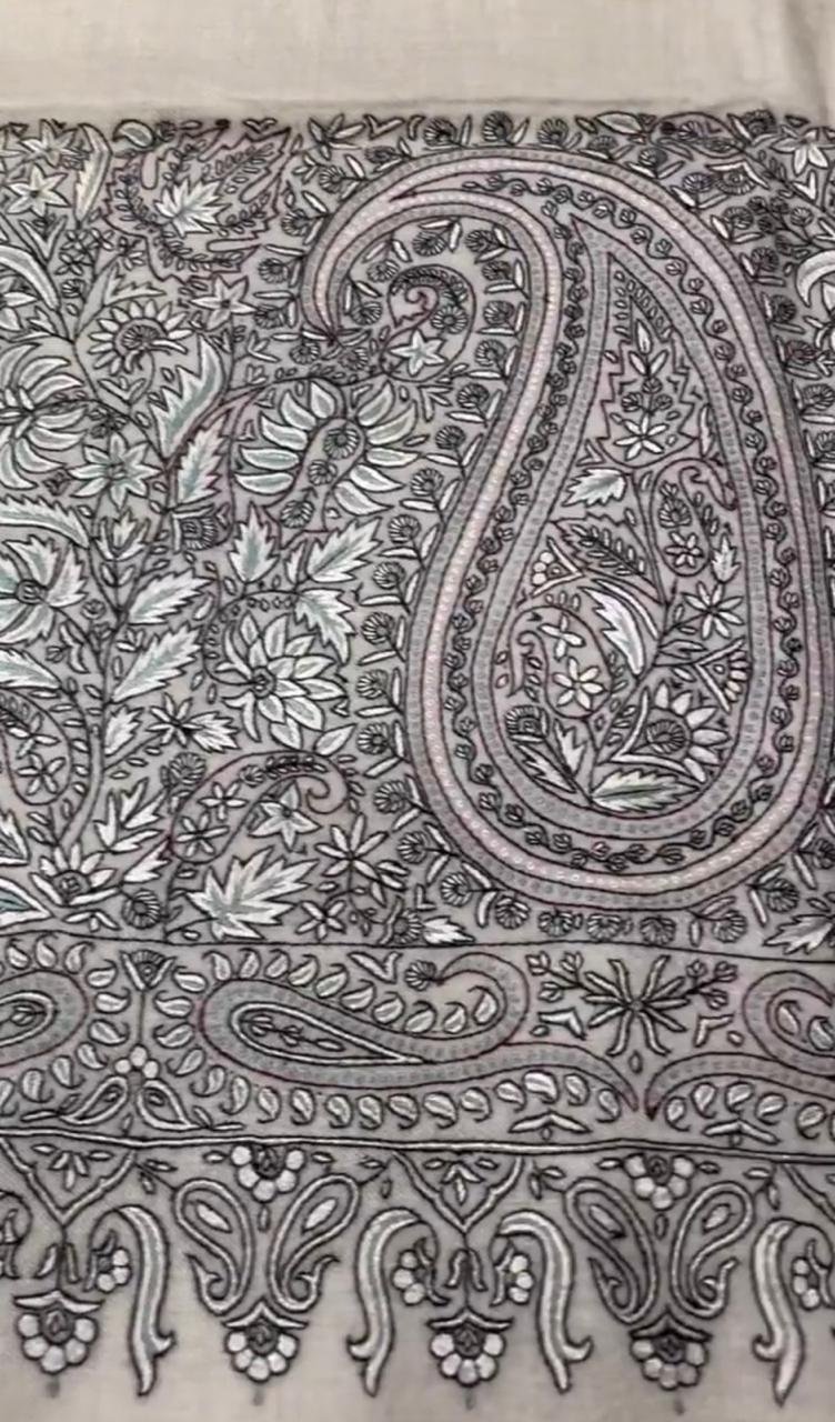 Grey Tonal Paisley Pashmina