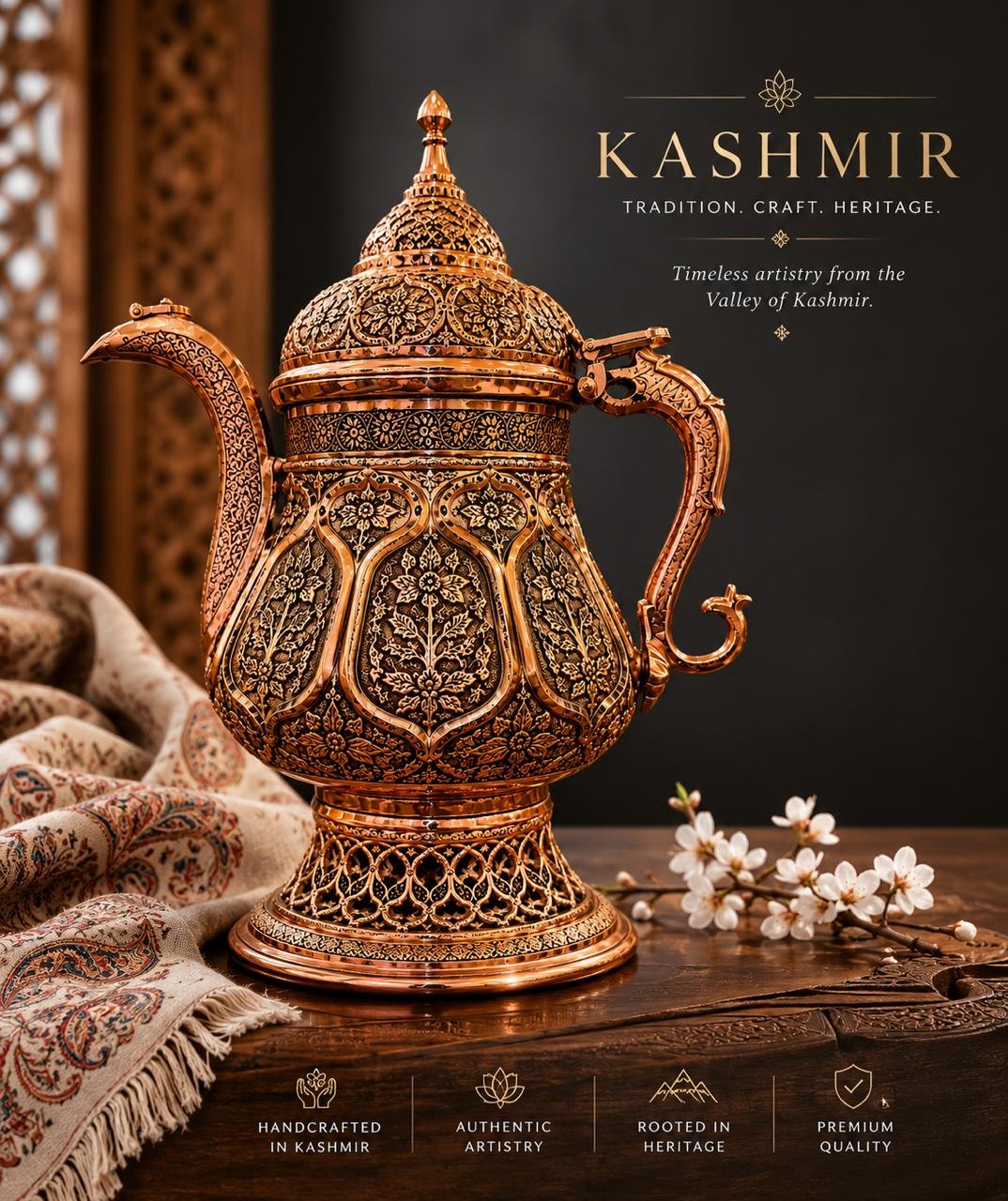 Hand-Engraved Kashmiri Copper Samovar